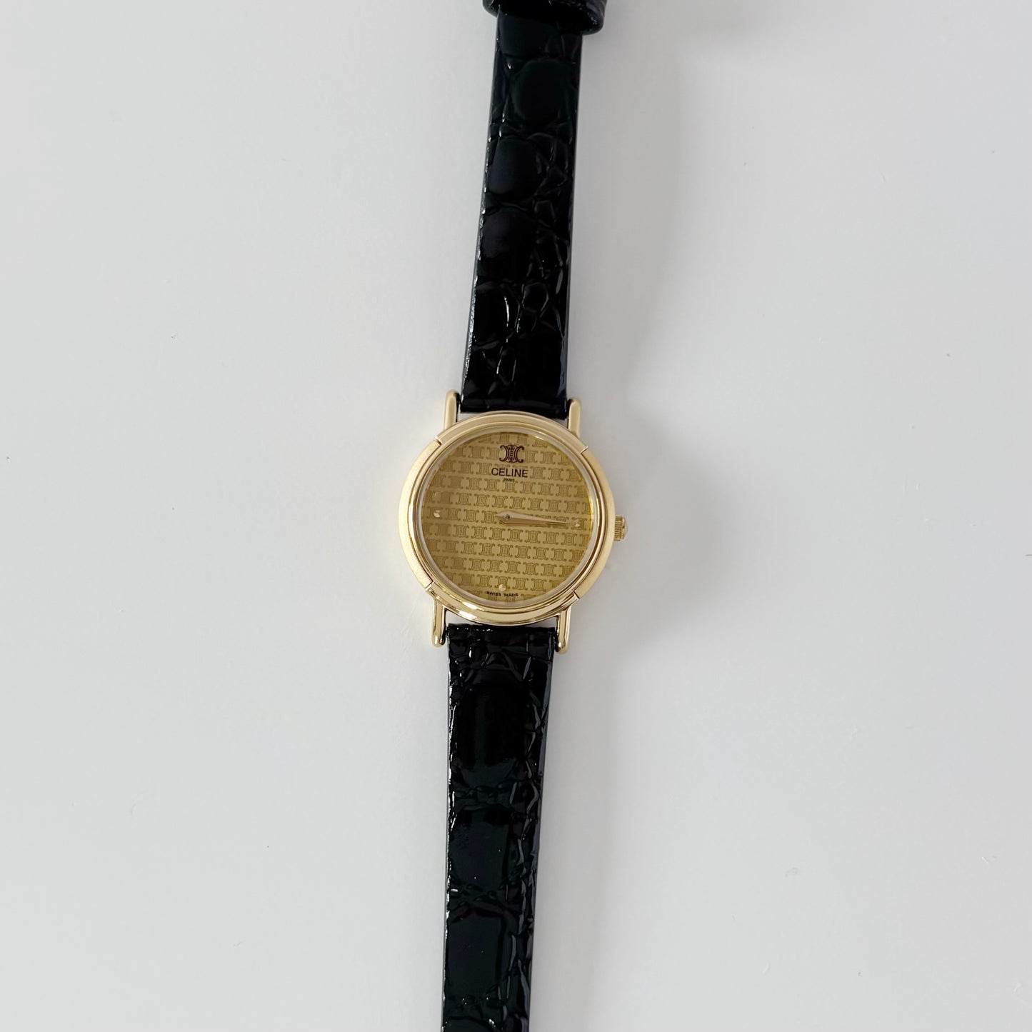 Celine 1990s Round Dial Gold Plated Watch