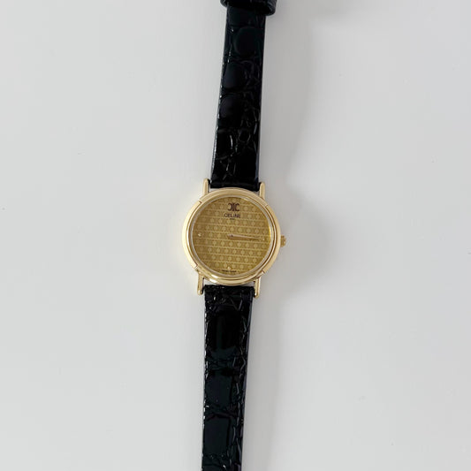 Celine 1990s Round Dial Gold Plated Watch