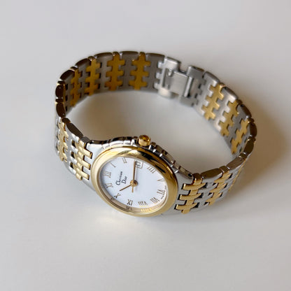 Dior 1990s Date Round Dial Two Tone Gold Plated Watch