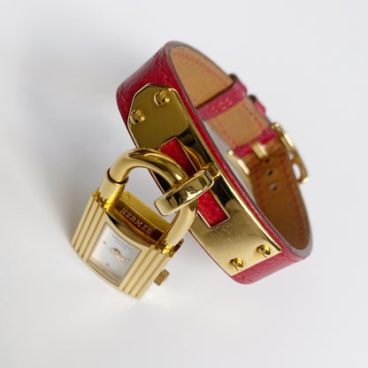 Hermes 1990s Kelly Gold Plated Red Leather Strap Watch