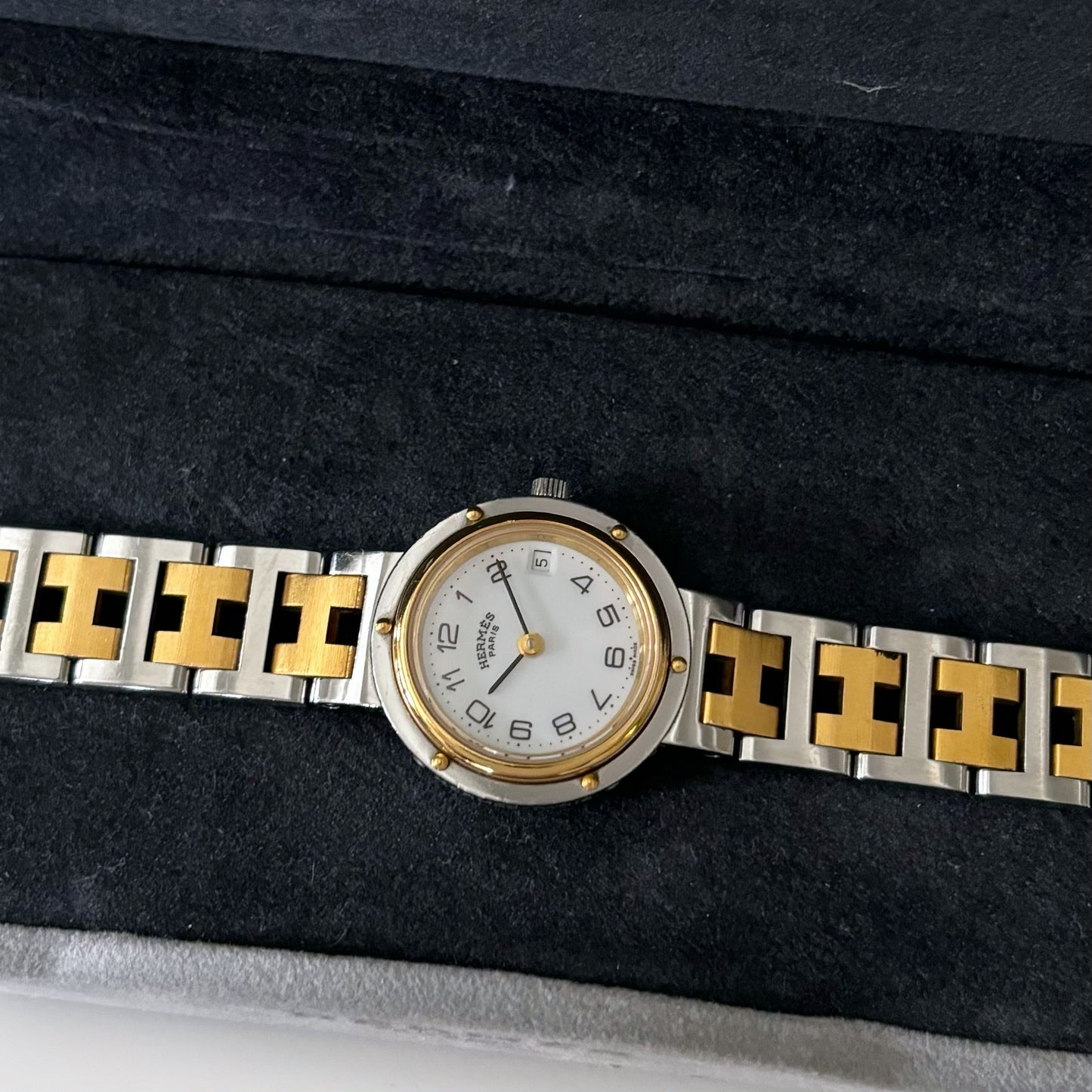 Hermés 1990s Clipper Round Two Tone Watch