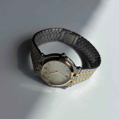 Gucci 1990s Round Dial Two Tone Gold Plated Watch (Large)
