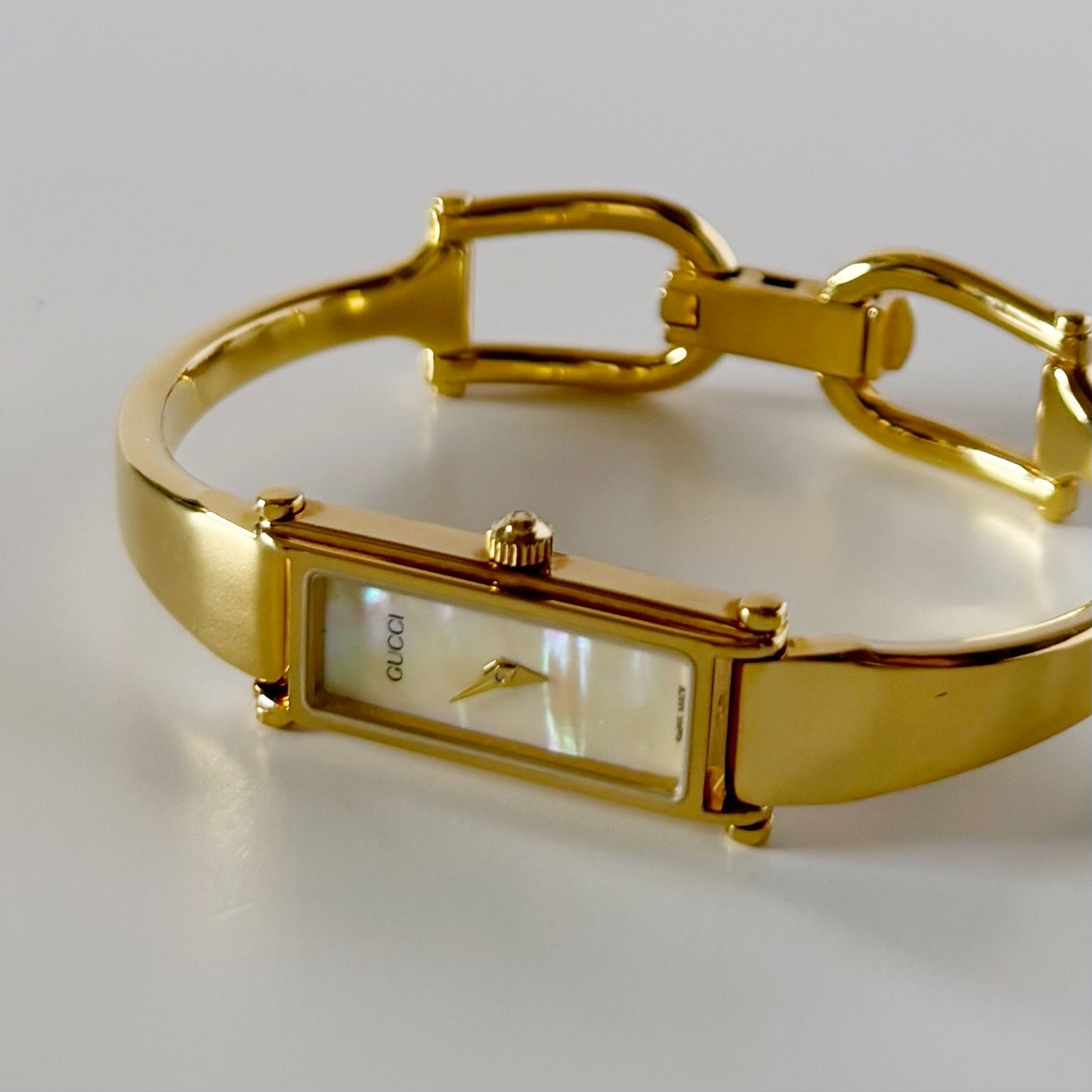 Gucci 1990s Seashell Dial Gold Plated Bangle Watch