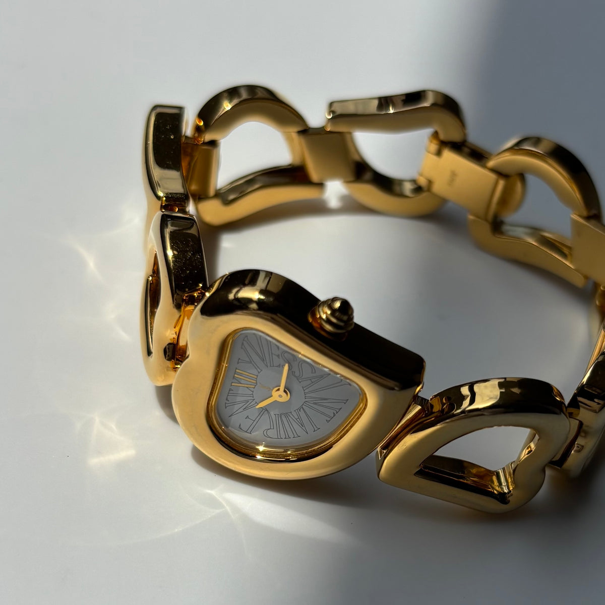 Yves Saint Laurent 1990s Heart  Dial Band Gold Plated Watch