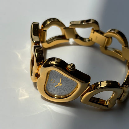 Yves Saint Laurent 1990s Heart  Dial Band Gold Plated Watch