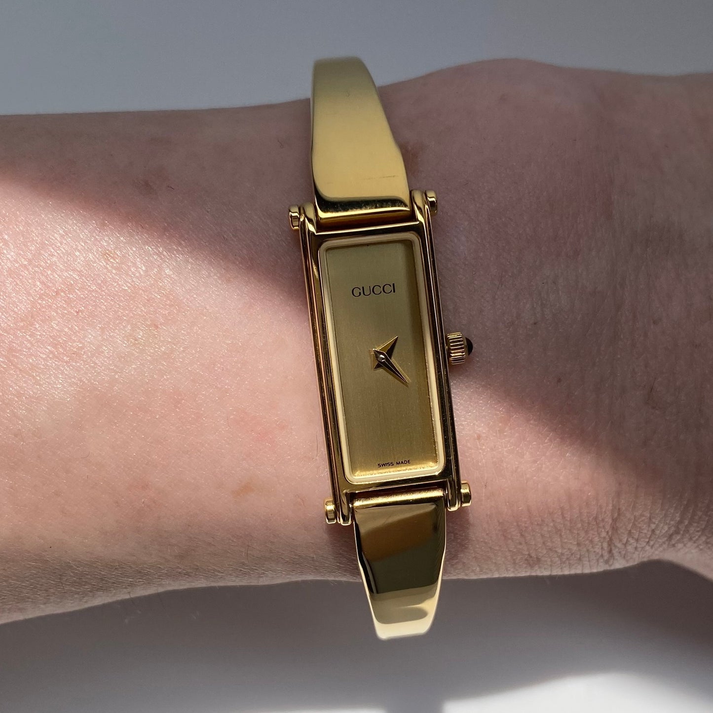 Gucci 1990s Gold Dial Gold Plated Bangle Watch