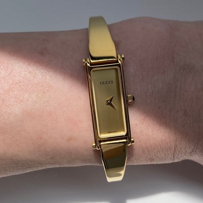 Gucci 1990s Gold Dial Gold Plated Bangle Watch