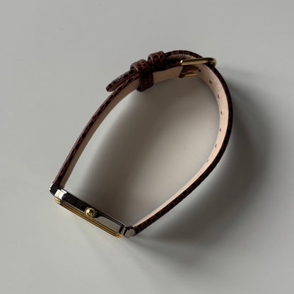 Celine 1980s Rectangular Dial Two Tone Watch (Large)