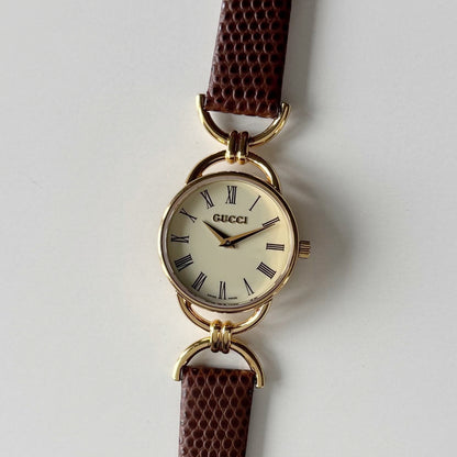 Gucci 1990s Round Dial Horsebit Gold Plated Watch