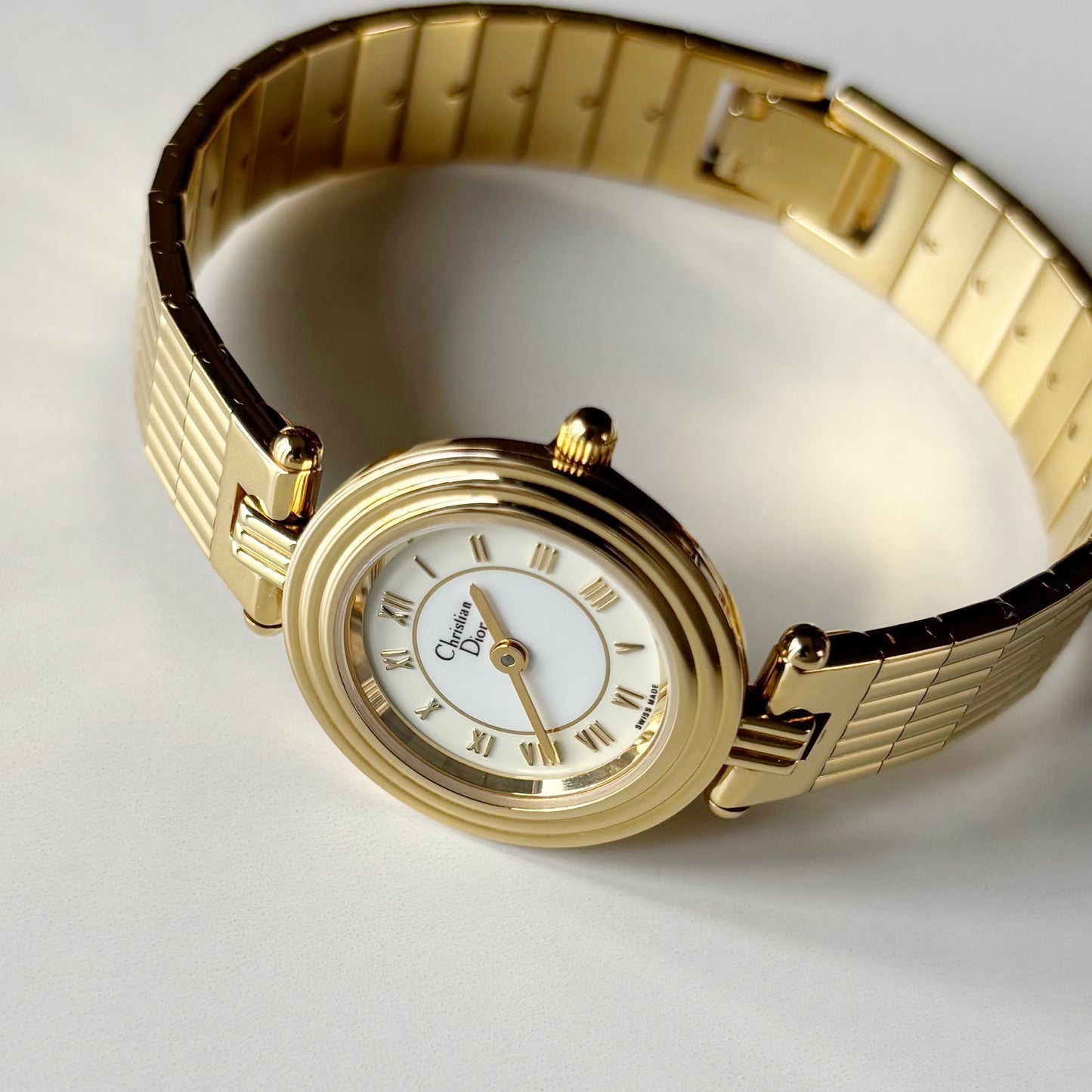 Dior 1990s Round Dial Gold Plated Watch