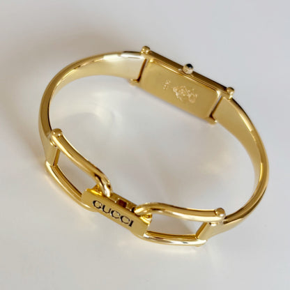 Gucci 1990s Seashell Dial Rectangular Gold Plated Bangle Watch