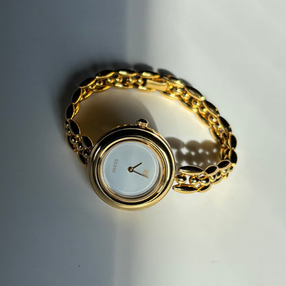 Gucci 1990s Interchangeable Bezel Gold Plated Rice Chain Watch with 6 bezels, case (160mm)