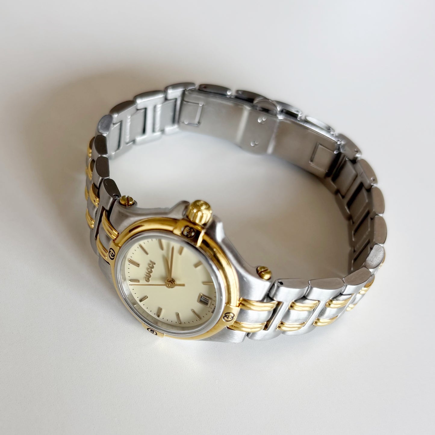 Gucci 1990s Date Round Dial Two Tone Watch