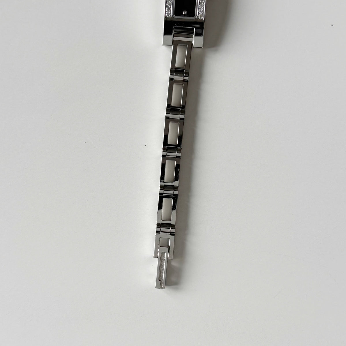 Gucci 1990s Black Dial Rectangular Stainless Steel Watch