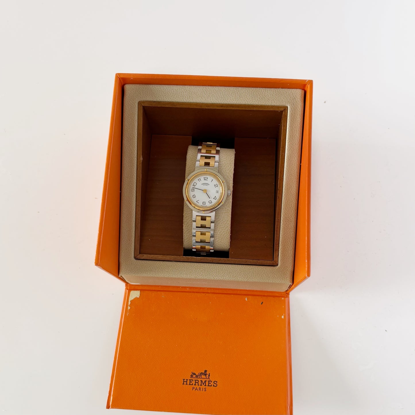 Hermes 1990s Clipper Date Round Dial Two Tone Watch