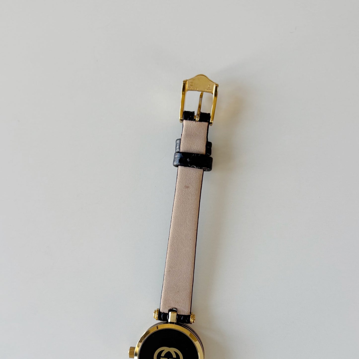 Gucci 1990s Black Round Dial Gold Plated Watch