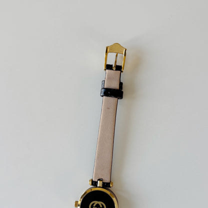 Gucci 1990s Black Round Dial Gold Plated Watch