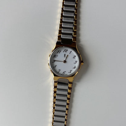 Yves Saint Laurent 1990s Round Dial Two Tone Watch