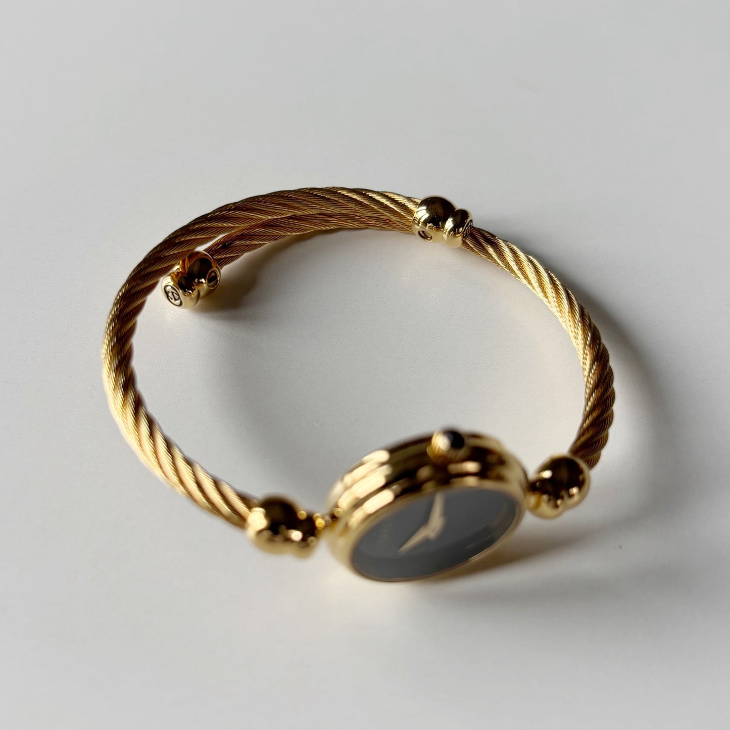 Gucci 1990s Black Dial Gold Plated Cable Bangle Watch