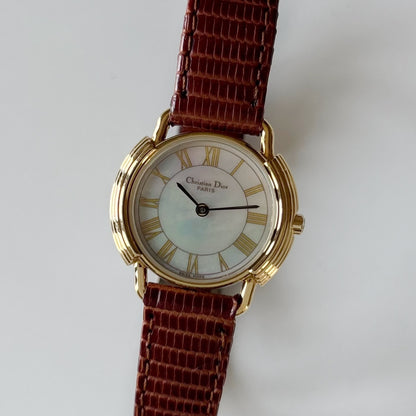 Dior 1990s Seashell Round Dial Gold-Plated Watch