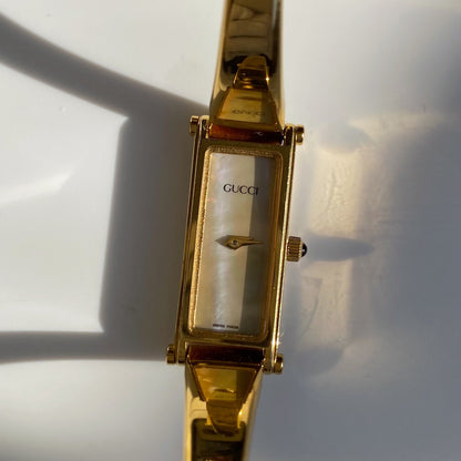 Gucci 1990s Seashell Dial Gold Plated Bangle Watch