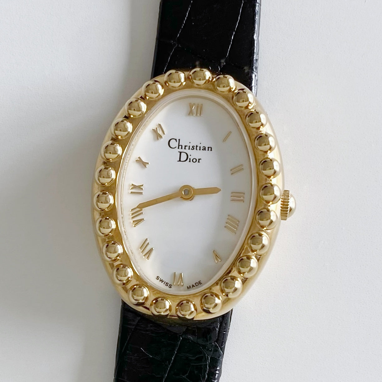 Dior 1990s Baignoire Gold Plated Leather Watch