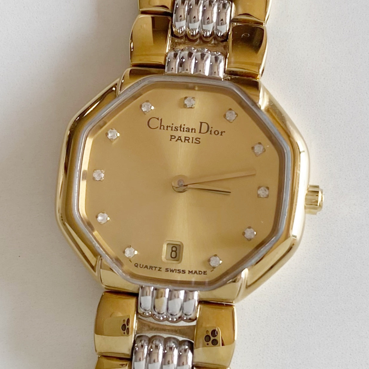 Dior 1990s Octagon Two Tone Gold Plated Watch