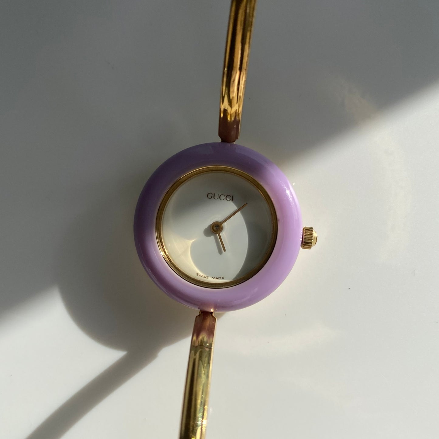 Gucci 1990s Interchangeable Bezel Gold Plated Bangle Watch with 12 bezels, case