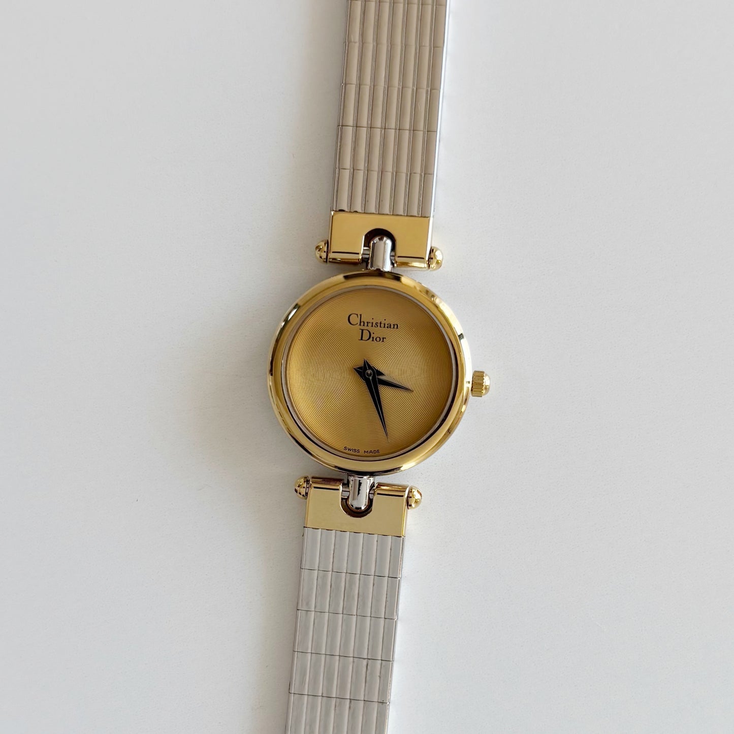 Dior 1990s Round Gold Dial Two Tone Watch