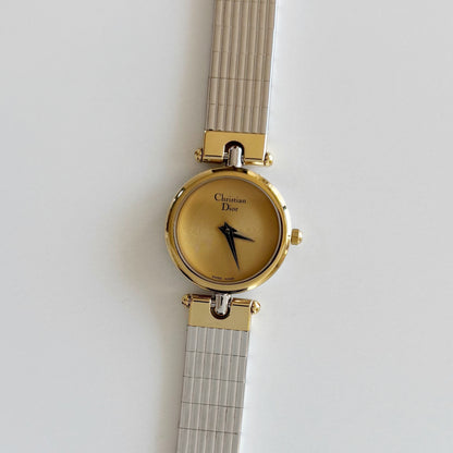 Dior 1990s Round Gold Dial Two Tone Watch