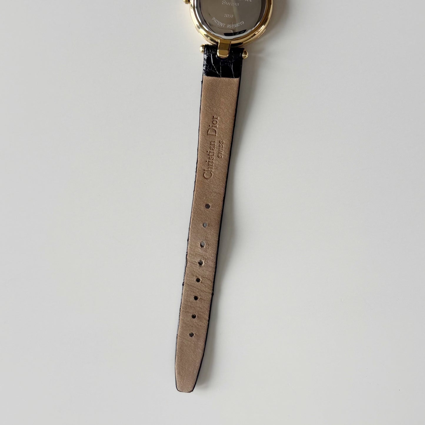 Dior 1990s Round Dial Interchangeable strap Gold Plated Watch with 3 straps, case