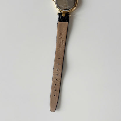 Dior 1990s Round Dial Interchangeable strap Gold Plated Watch with 3 straps, case