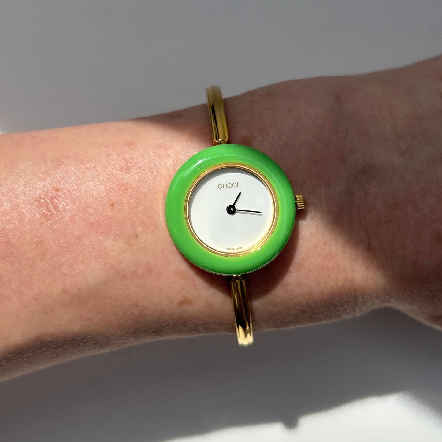 Gucci 1990s Interchangeable Bezel Gold Plated Watch with 12 bezels, case