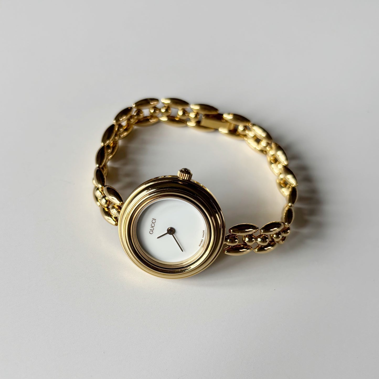Gucci 1990s Interchangeable Bezel Gold Plated Rice Chain Watch with 6 bezels, case (160mm)