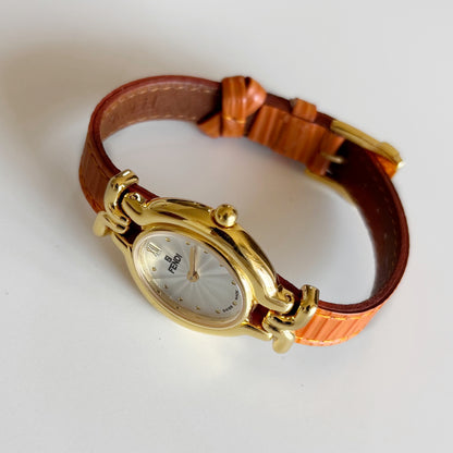 Fendi 1990s Interchangeable Belt Gold Plated  Watch with 5 belts, case