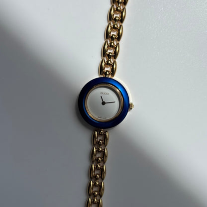 Gucci 1990s Interchangeable Bezel Gold Plated Rice Chain Watch with 6 bezels, case (170mm)