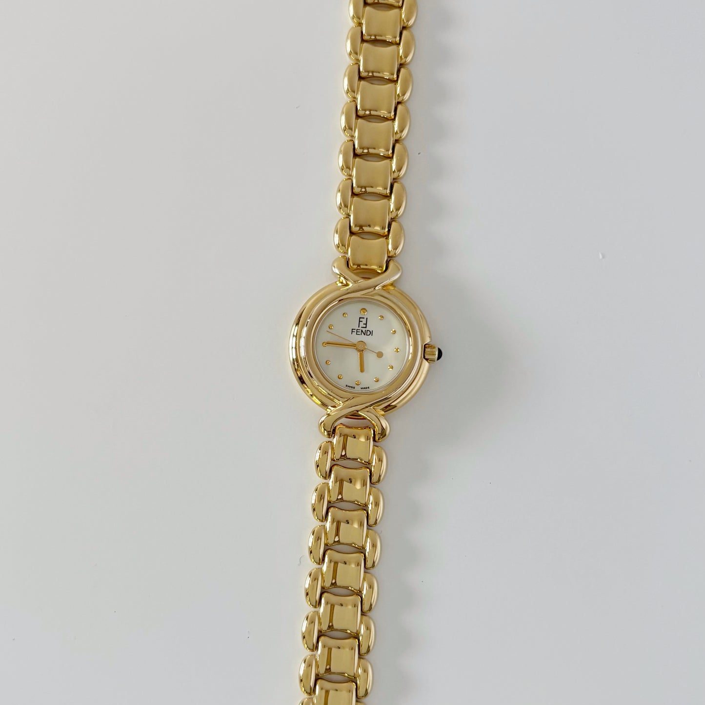 Fendi 1990s Seashell Dial Gold Plated Watch