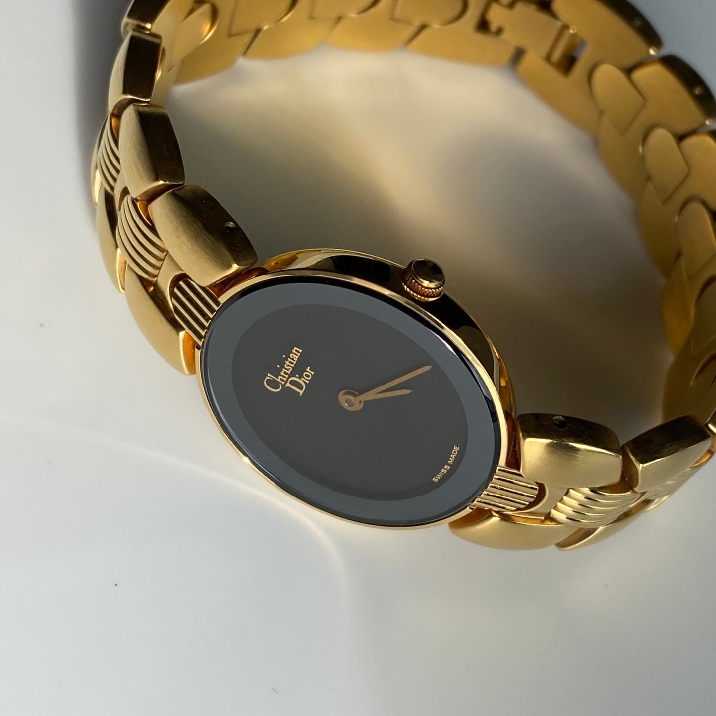 Dior 1990s Black Dial Gold Plated Watch
