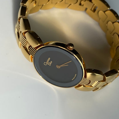 Dior 1990s Black Dial Gold Plated Watch