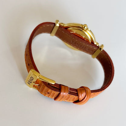 Fendi 1990s Interchangeable Belt Gold Plated  Watch with 5 belts, case