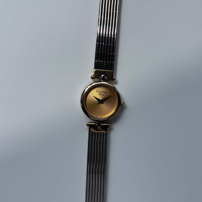 Dior 1990s Round Dial Gold Plated Two Tone Watch