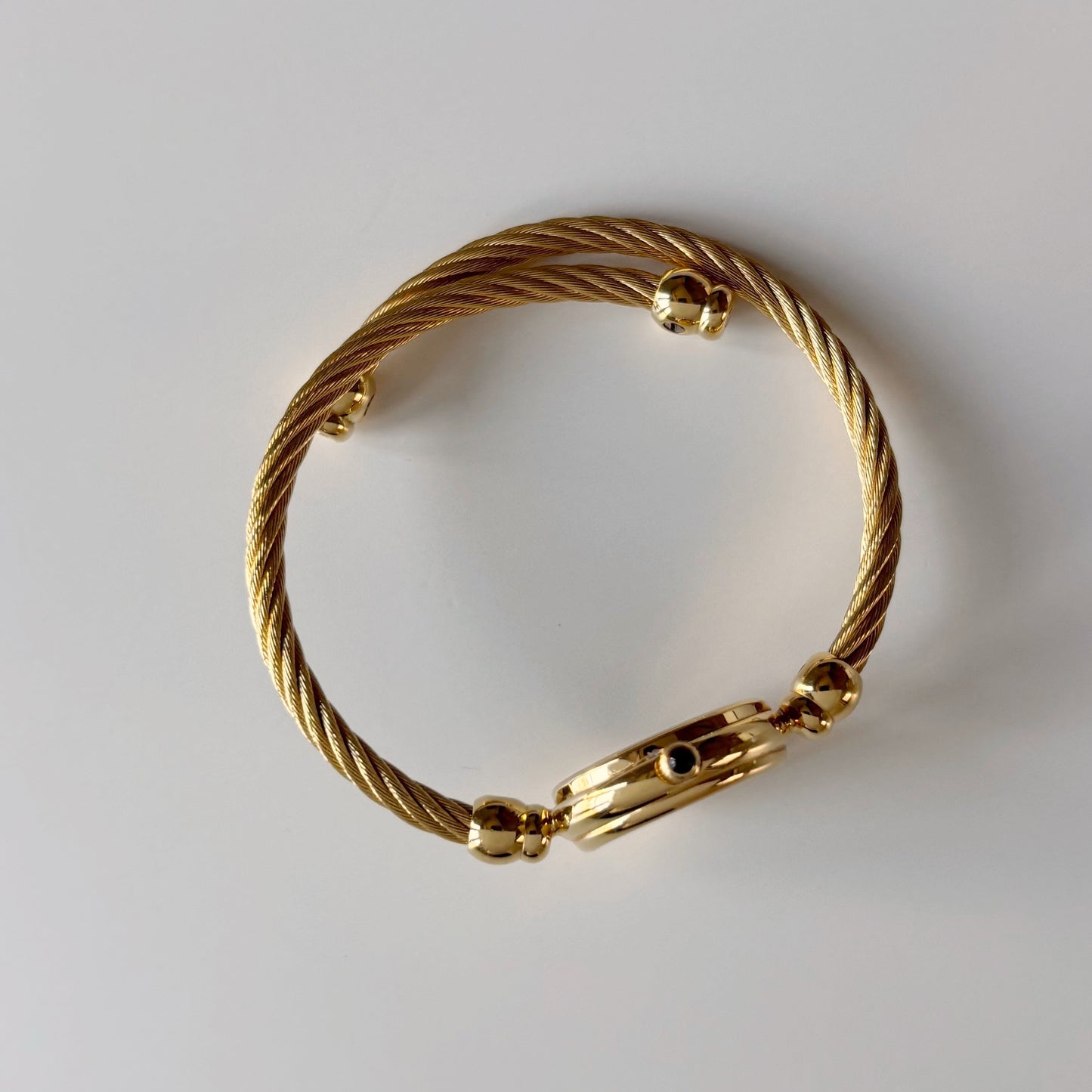 Gucci 1990s Black Dial Gold Plated Cable Bangle Watch
