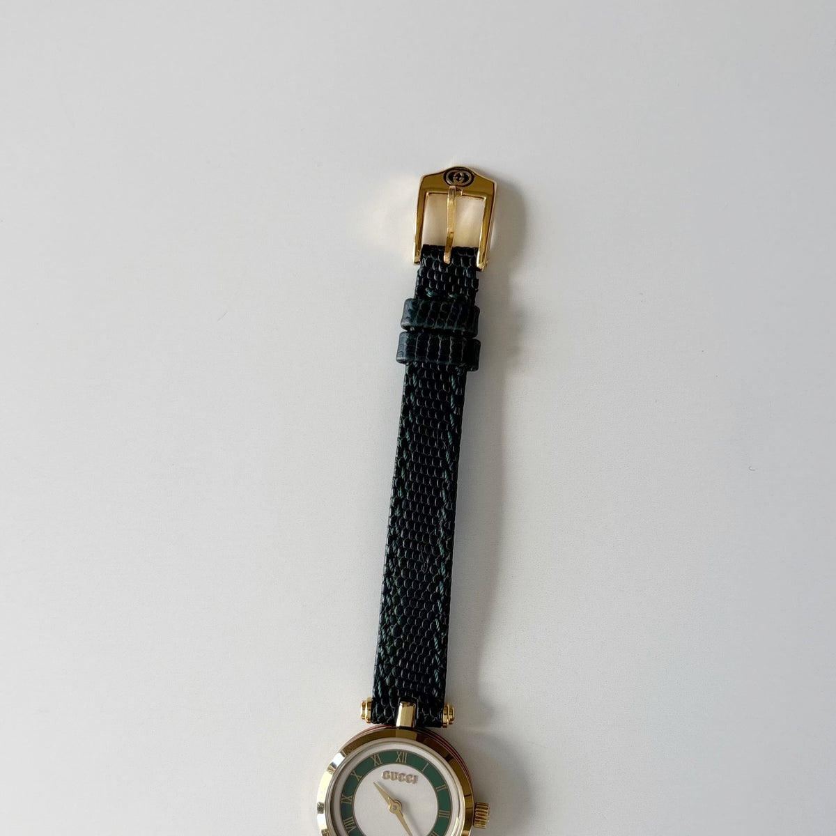 Gucci 1990s Round Dial Cherry Green Gold-Plated Watch