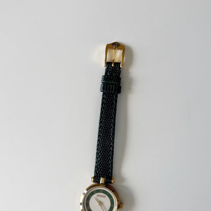 Gucci 1990s Round Dial Cherry Green Gold-Plated Watch