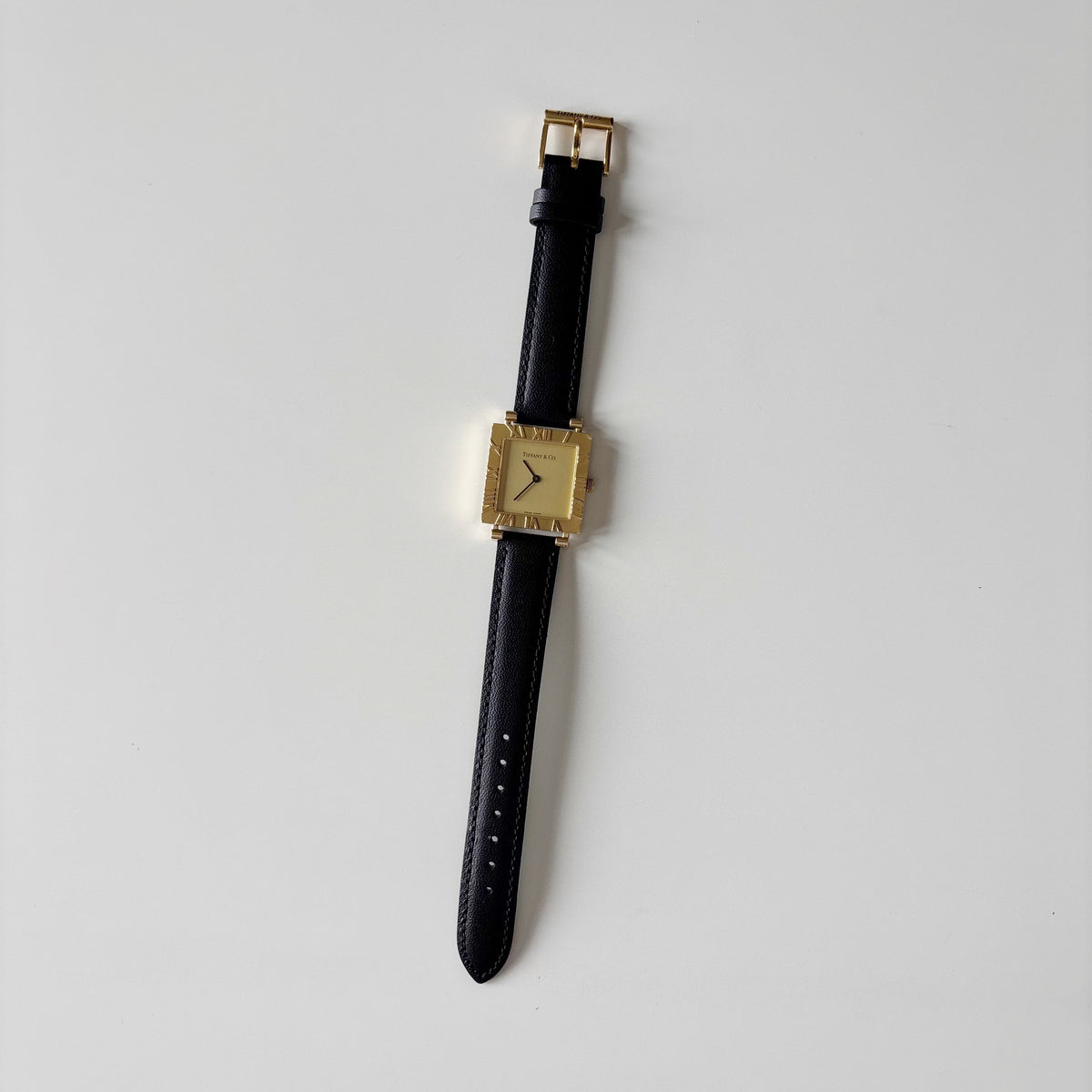 Tiffany 1990s Atlas Square Dial 18K Gold Case Watch