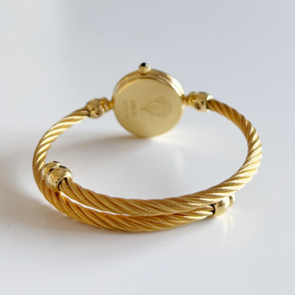 Gucci 1990s Black Dial Gold Plated Cable Band Bangle Watch
