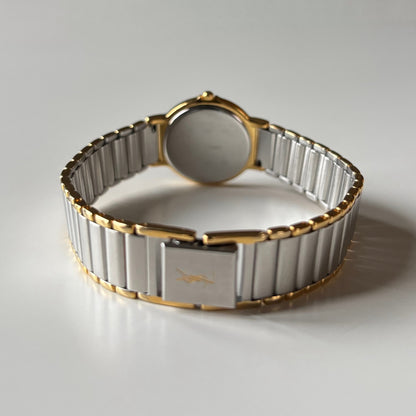 Yves Saint Laurent 1990s Navy Round Dial Two Tone Watch