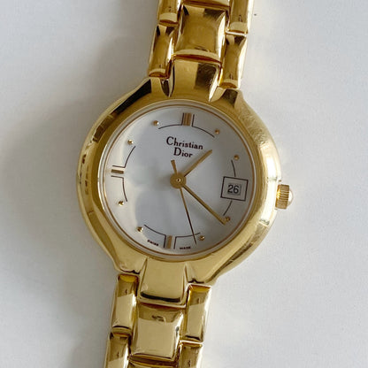 Dior 1990s Round Dial Gold Plated Watch