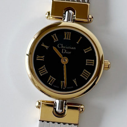 Dior 1990s Navy Dial Gold Plated Two Tone Watch
