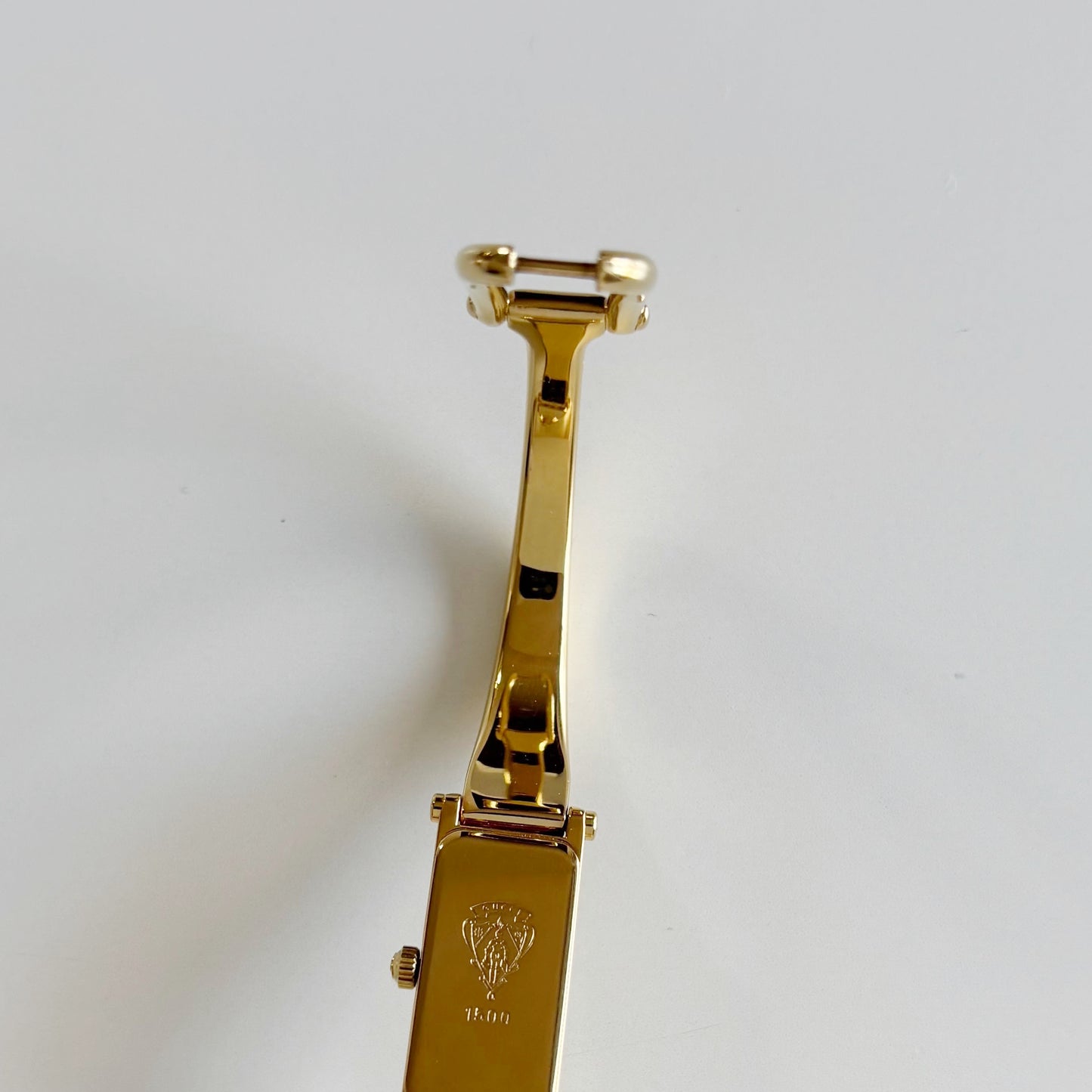 Gucci 1980s Rectangular Gold Dial Gold Plated Bangle Watch